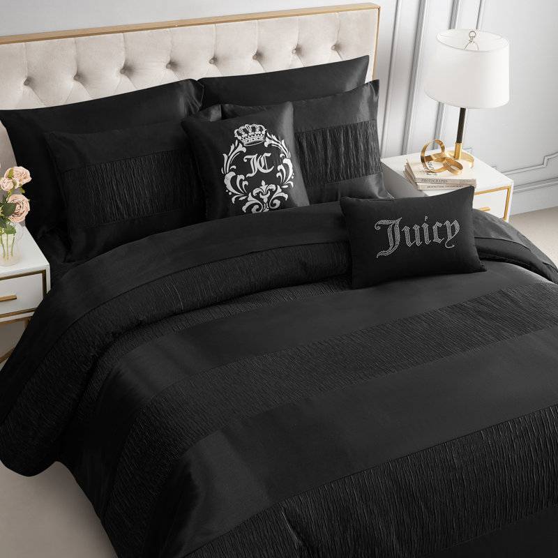 NIB Juicy Couture 4 piece Comforter Set black faux popular fur